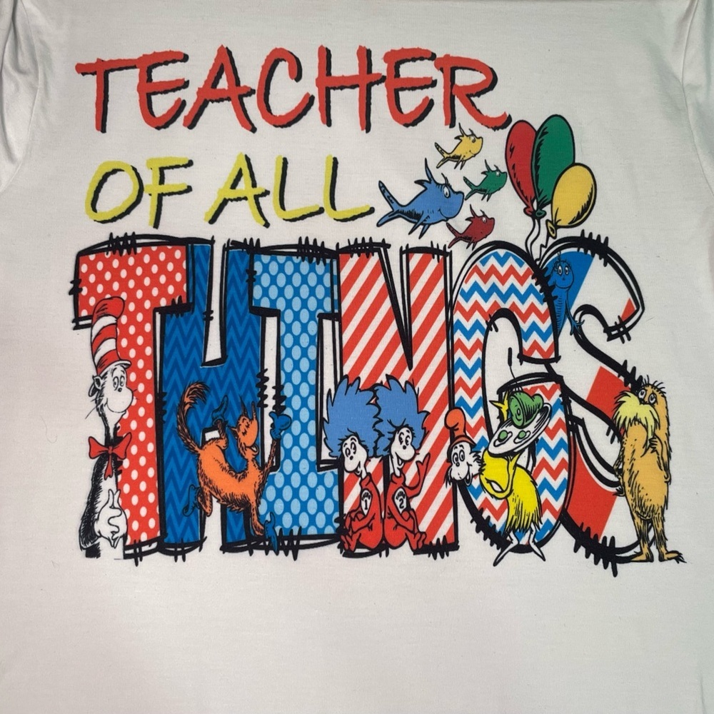 Cricut White 'Teacher of All Things' Short Sleeve Tee with Multi-Color Graphic - Picture 3 of 9